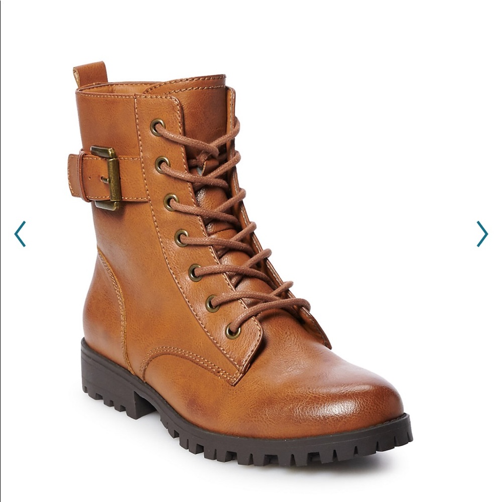 New! Broccoli Cognac Combat Boots